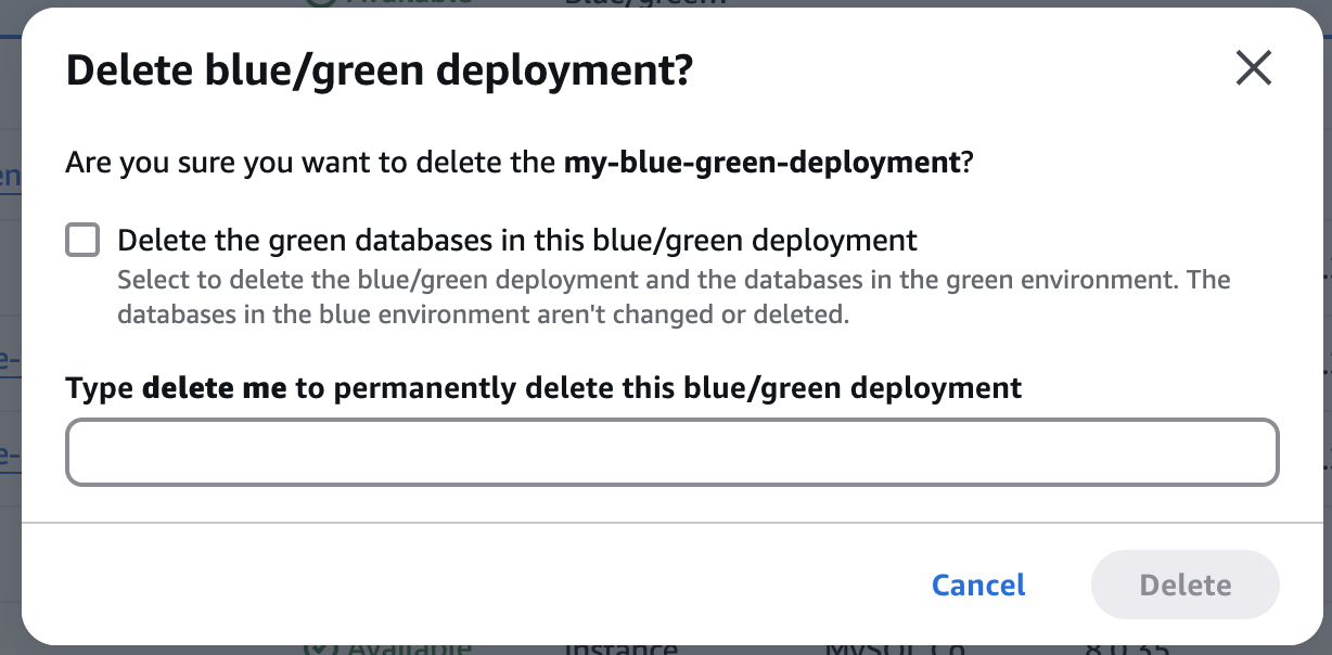 Delete blue/green deployment