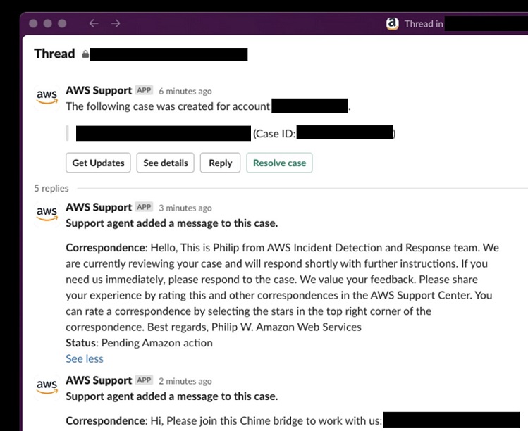 Correspondence from Incident Detection and Response in Slack.