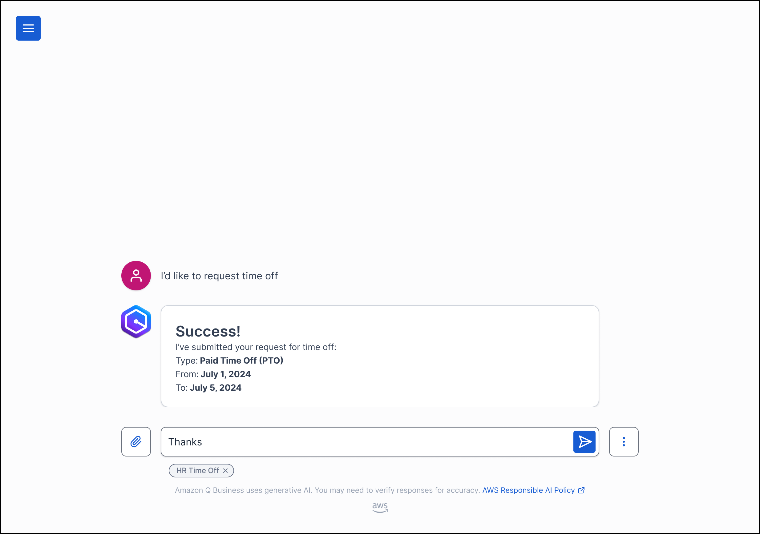 Screenshot showing a success message after the custom plugin has completed the requested action, confirming to the user that their request was processed successfully.