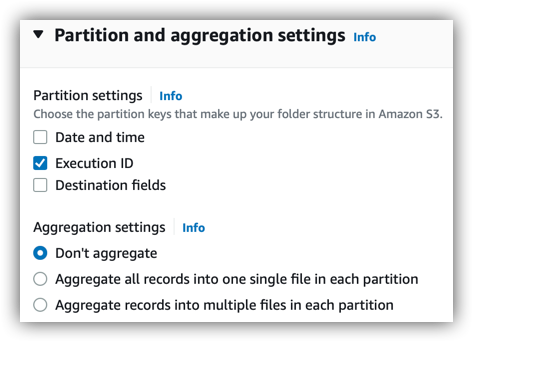 Partition and aggregation settings on the Map data fields page in the Amazon AppFlow console.
