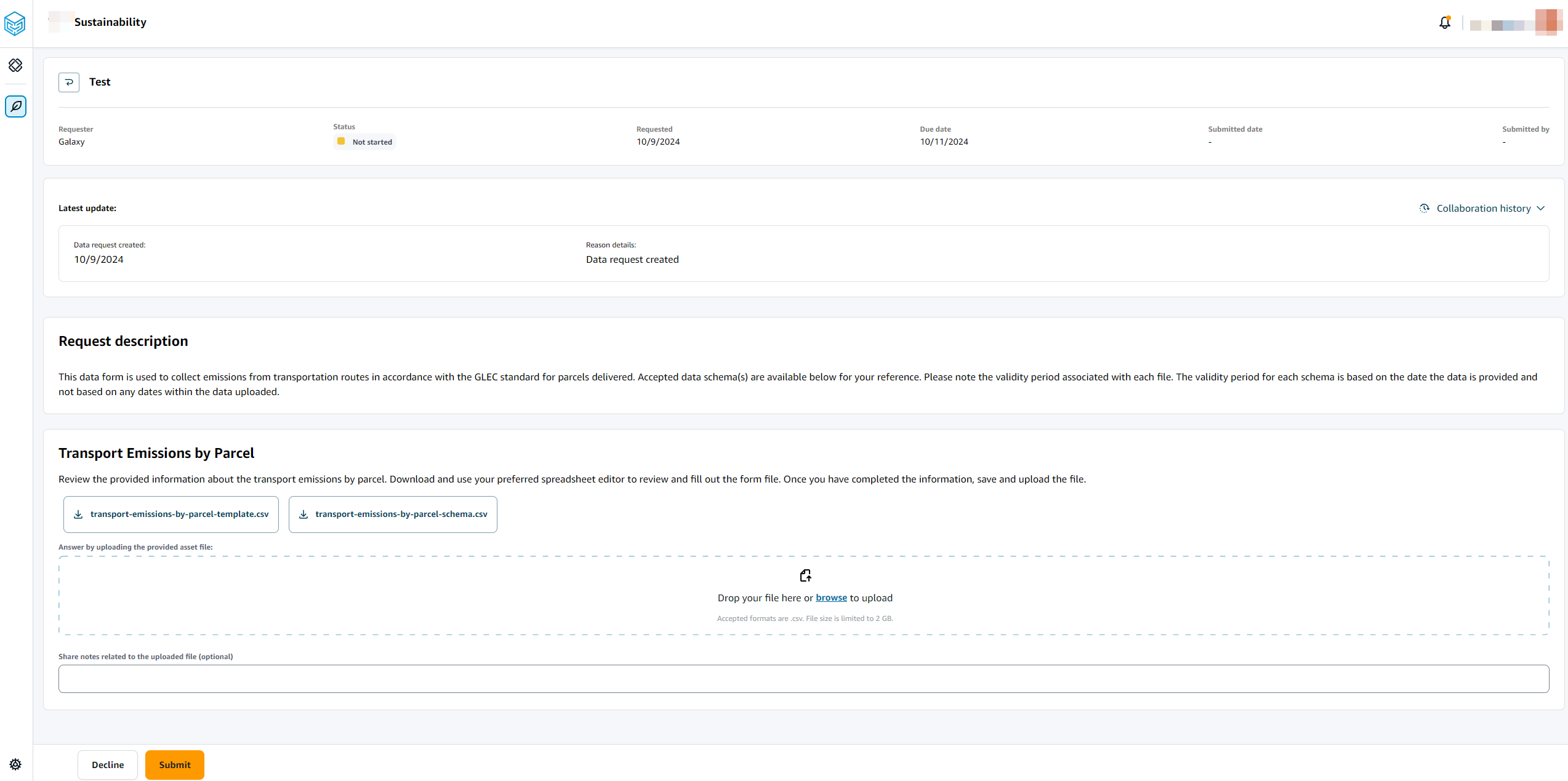 Partner response to transportation (GLEC) emission data forms