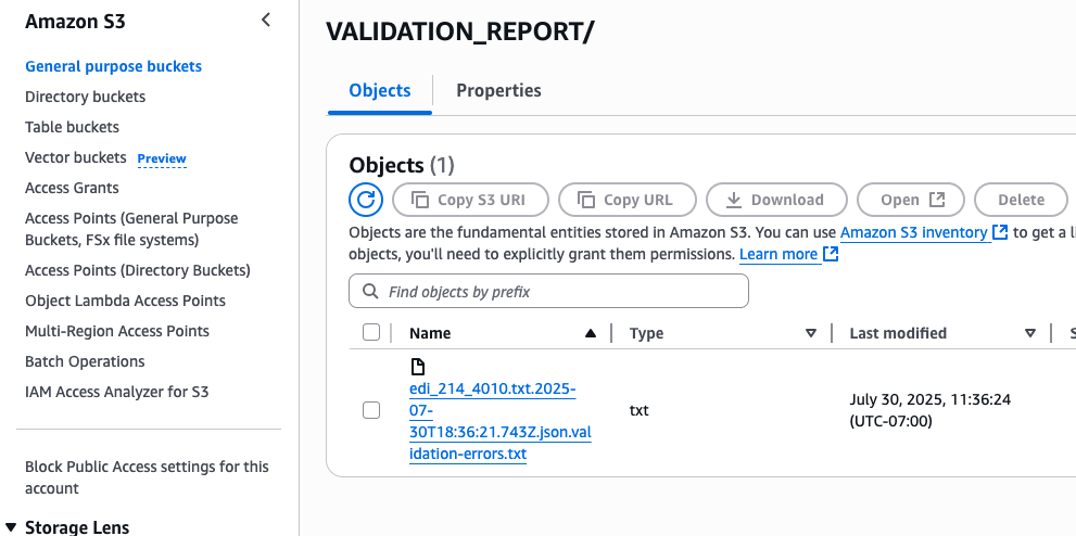 Example validation error report: OK to save to the customer's S3 folder, in a folder named VALIDATION_REPORT.
