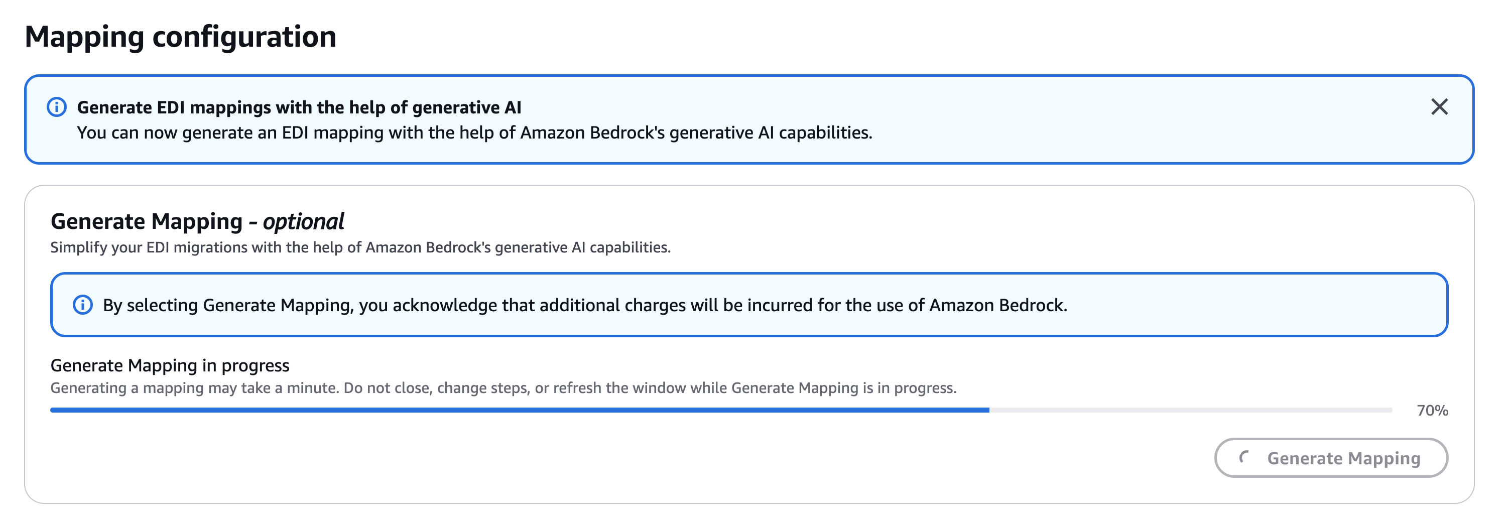 Screen showing the Mapping configuration panel with a mapping run in progress.
