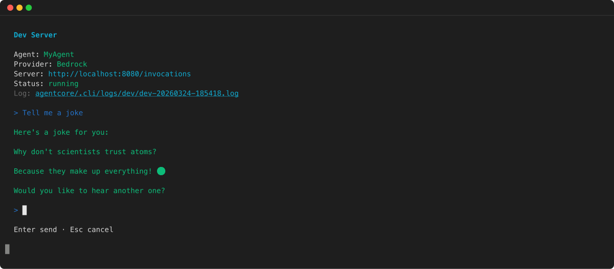 Dev server TUI with inline chat prompt