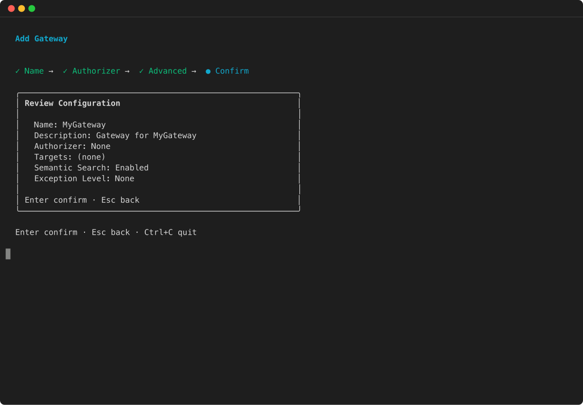 Gateway wizard: review configuration