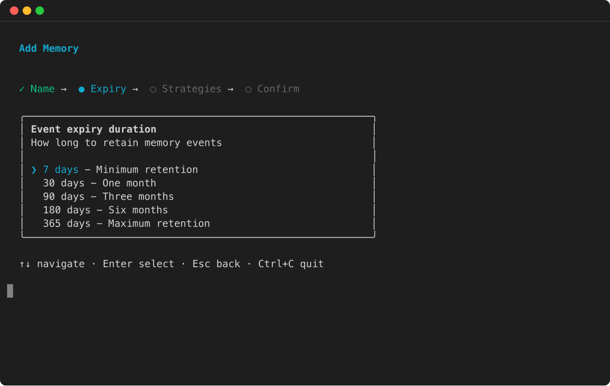 Memory wizard: select event expiry duration