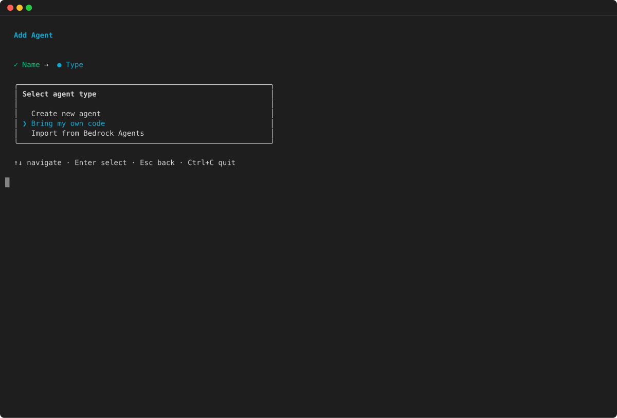 Add agent wizard: select BYO type
