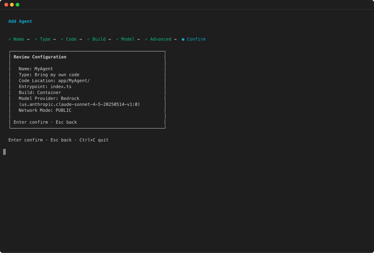 Add agent wizard: review and confirm