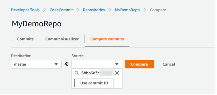 Compare branches, tags, or commit IDs