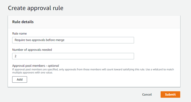 Creating an approval rule for a pull request