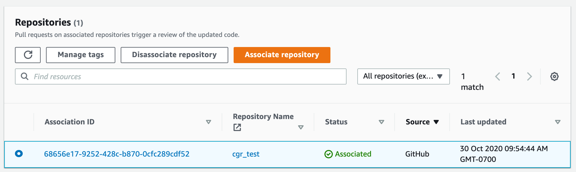 GitHub tutorial step 6: Disassociate a CodeGuru Reviewer associated repository