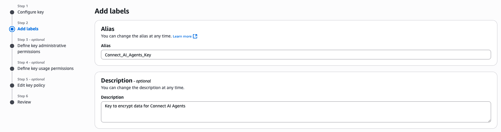 Add labels page, alias name and a description.