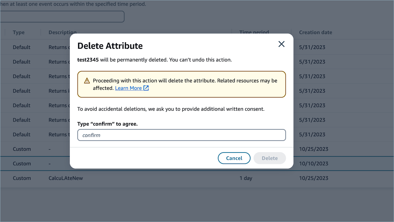 Delete a calculated attribute.