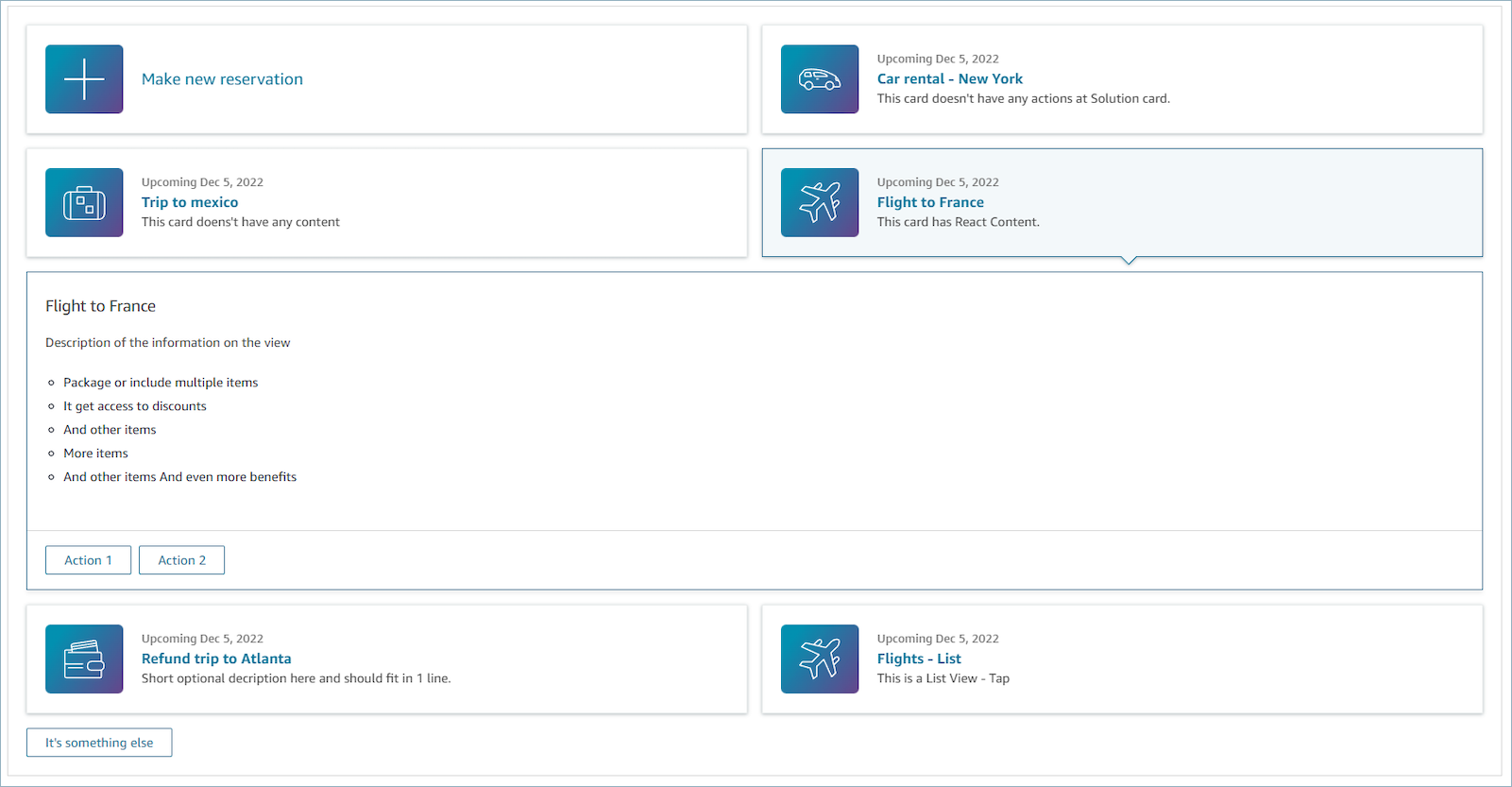An open card that shows details for a reservation.
