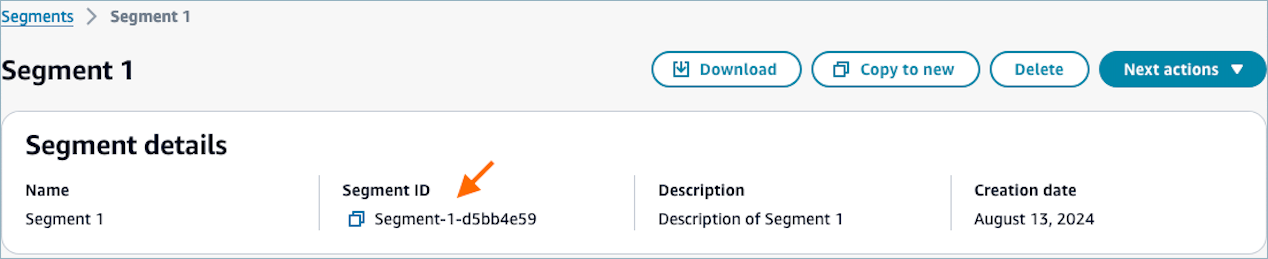 The Segment details section, the Segment ID.