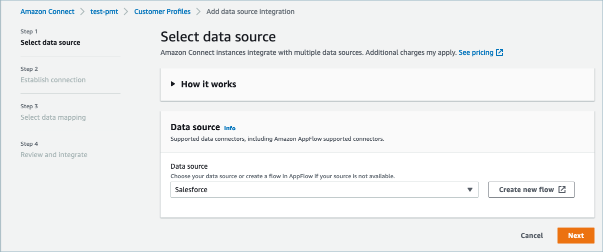 The Select data source page.
