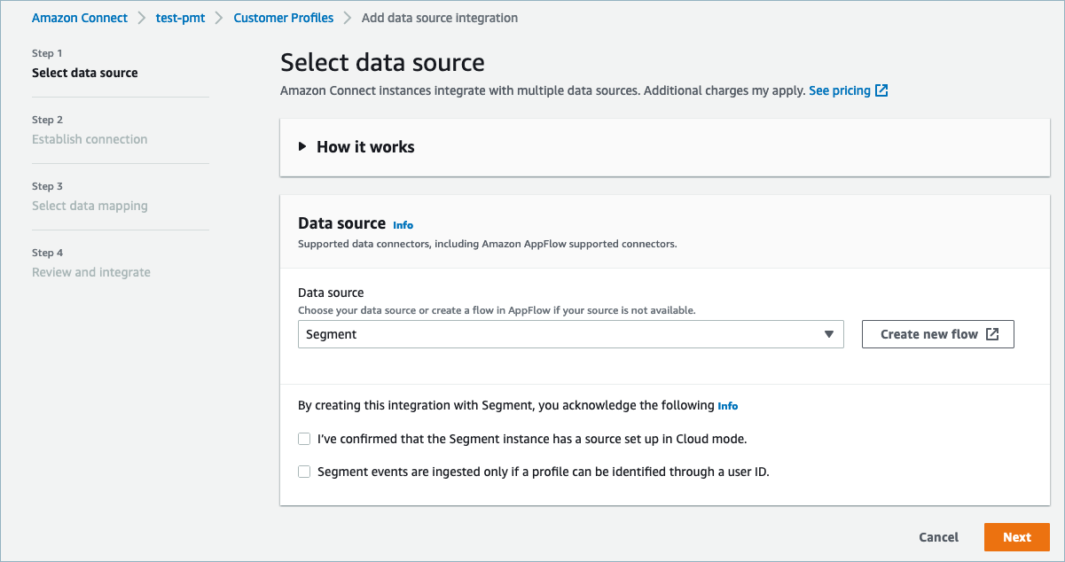 The Select data source page.