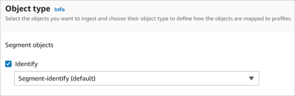 The Integration options page, the Object type section.
