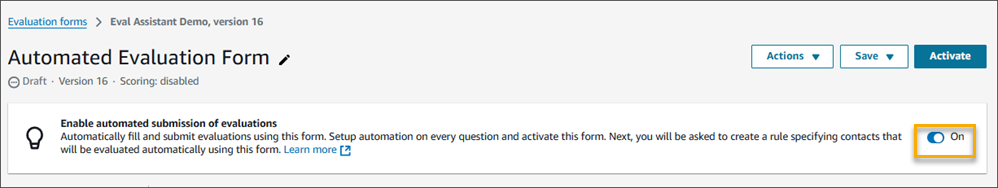 The Enable fully automated evaluations toggle set to On.