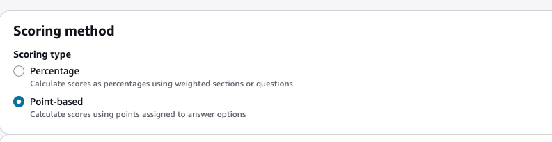 The scoring method section showing Percentage and Point-based options.