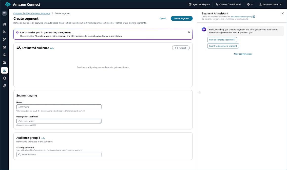 An example of segment AI assistant prompts.