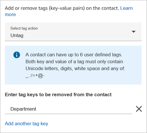 The properties page of the Contact tags block.