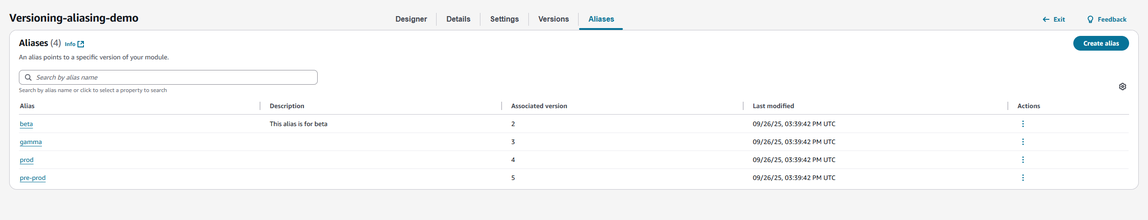 Viewing module versions in the console.
