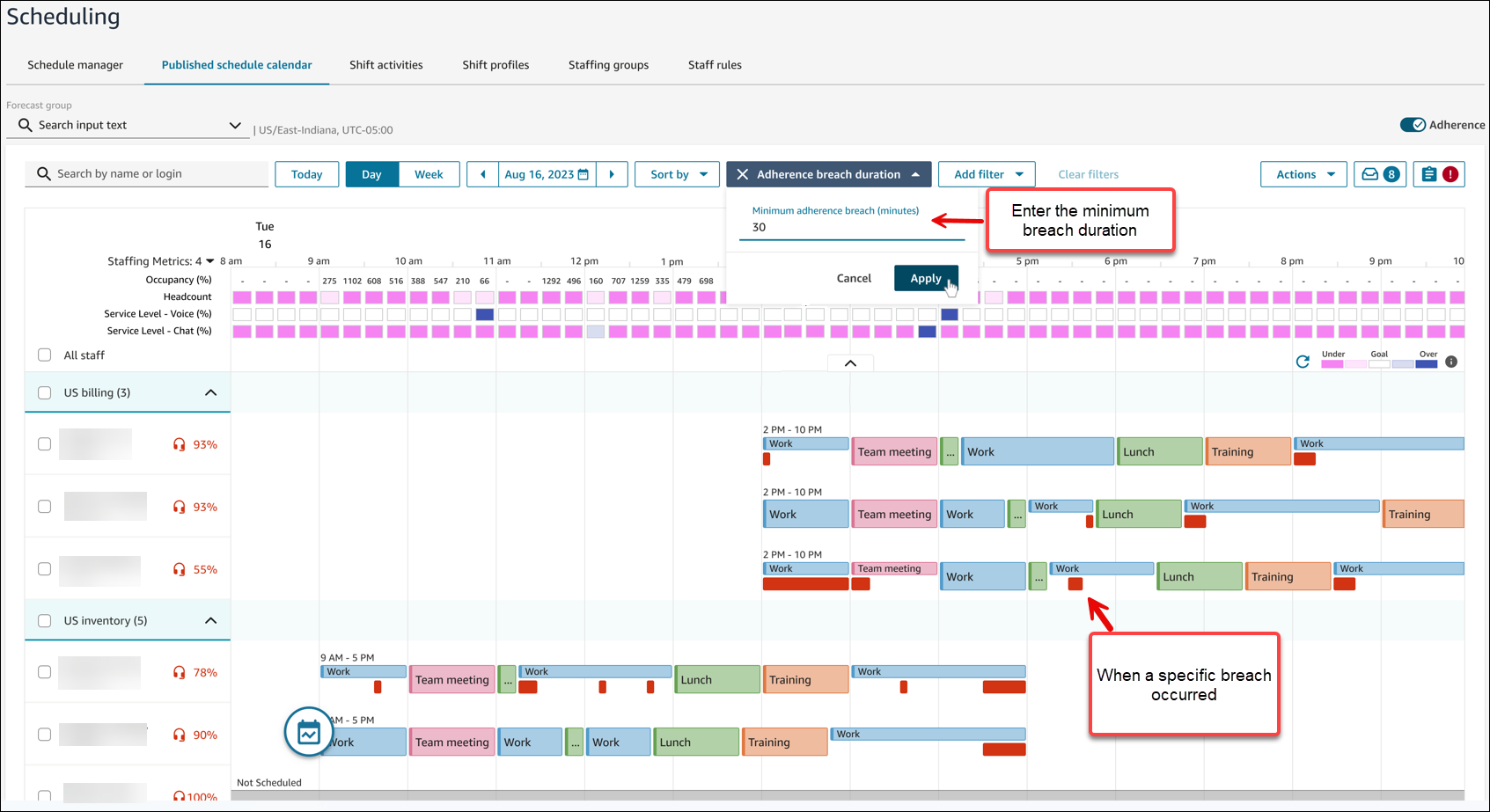 An example the breach duration filter.