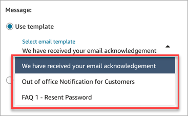 The properties page of the Send message block.