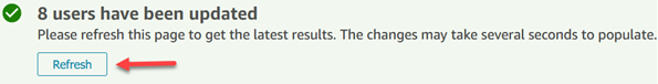 The button to refresh the results of Amazon Connect processing bulk edit requests.