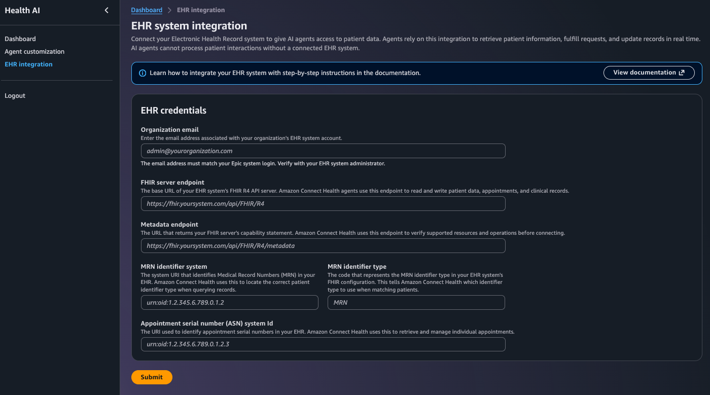 EHR integration in the Amazon Connect Health application
