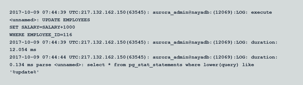 A screenshot of a PostgreSQL log file