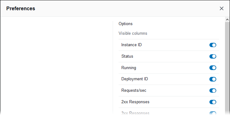 Selecting columns to display on the environment health page