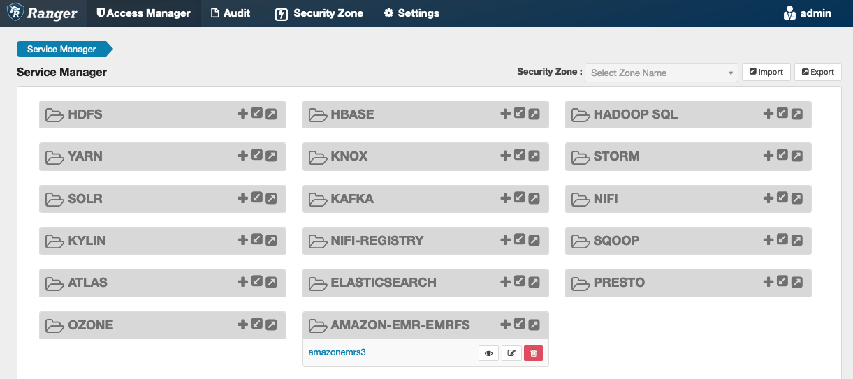 Ranger Admin showing new EMRFS S3 service.