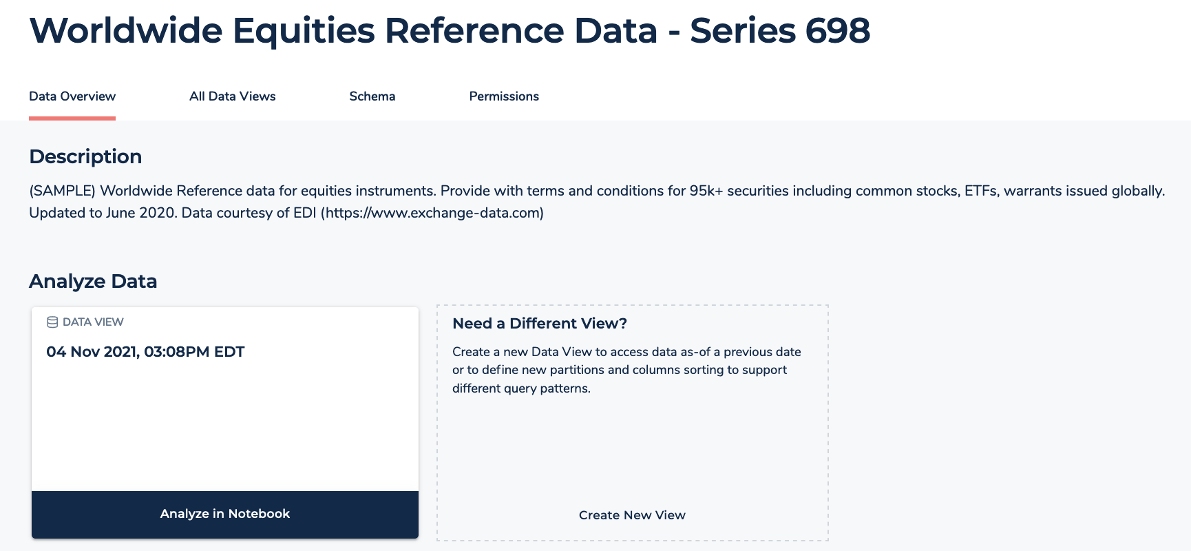 A screenshot that shows the data overview tab.