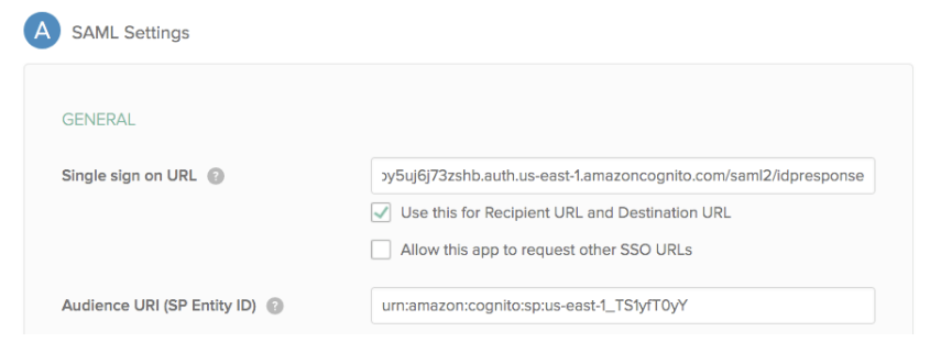 A screenshot that shows the General tab in the SAML settings page.