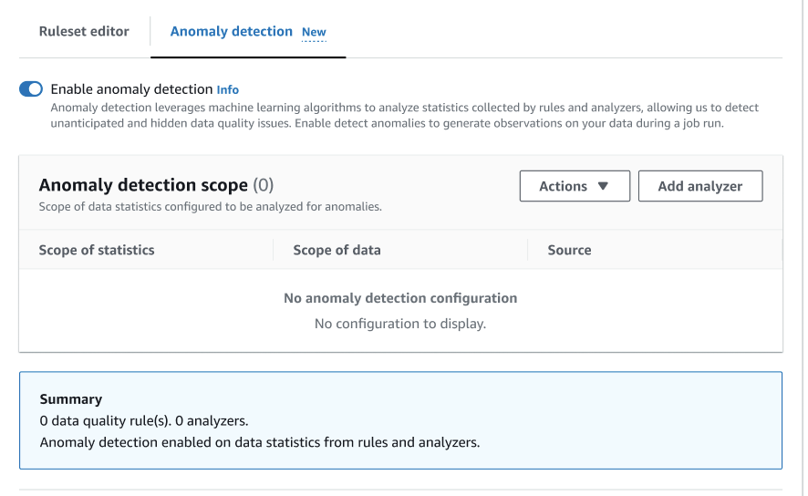 The screenshot shows the toggle for "Enable anomaly detection" on. This can be toggled on or off.