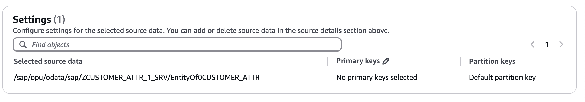 The screenshot shows settings for configuring source data. If the selected source data has an entity that starts with EntityOf, provide the set of primary keys.
