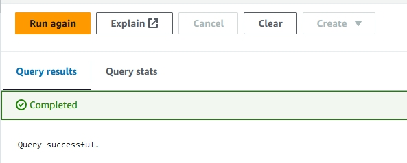 Inset show the run again button of the query window and the successful result