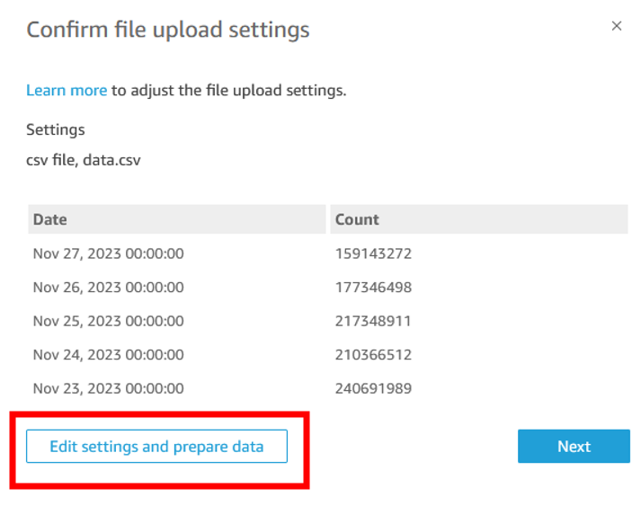 Data source details with edit preview data button highlighted