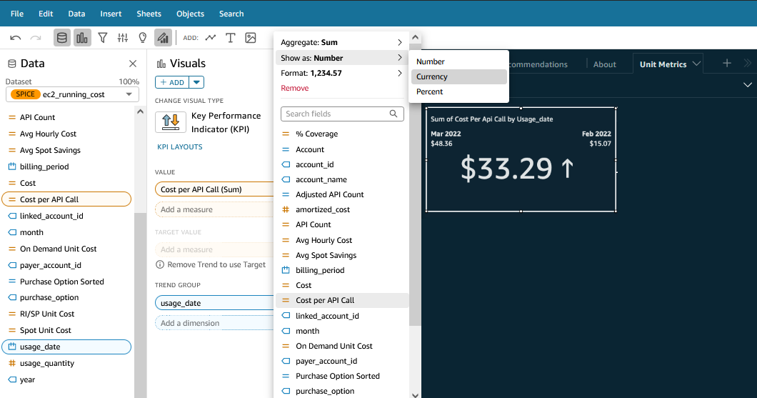 Showing how to change a field to display as currency