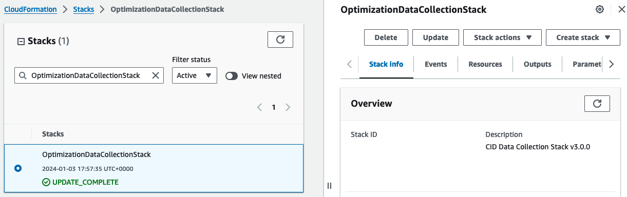 Optimization Data Collection Stack update complete