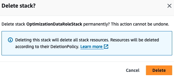 Confirm deletion of the collectors data read permissions stack