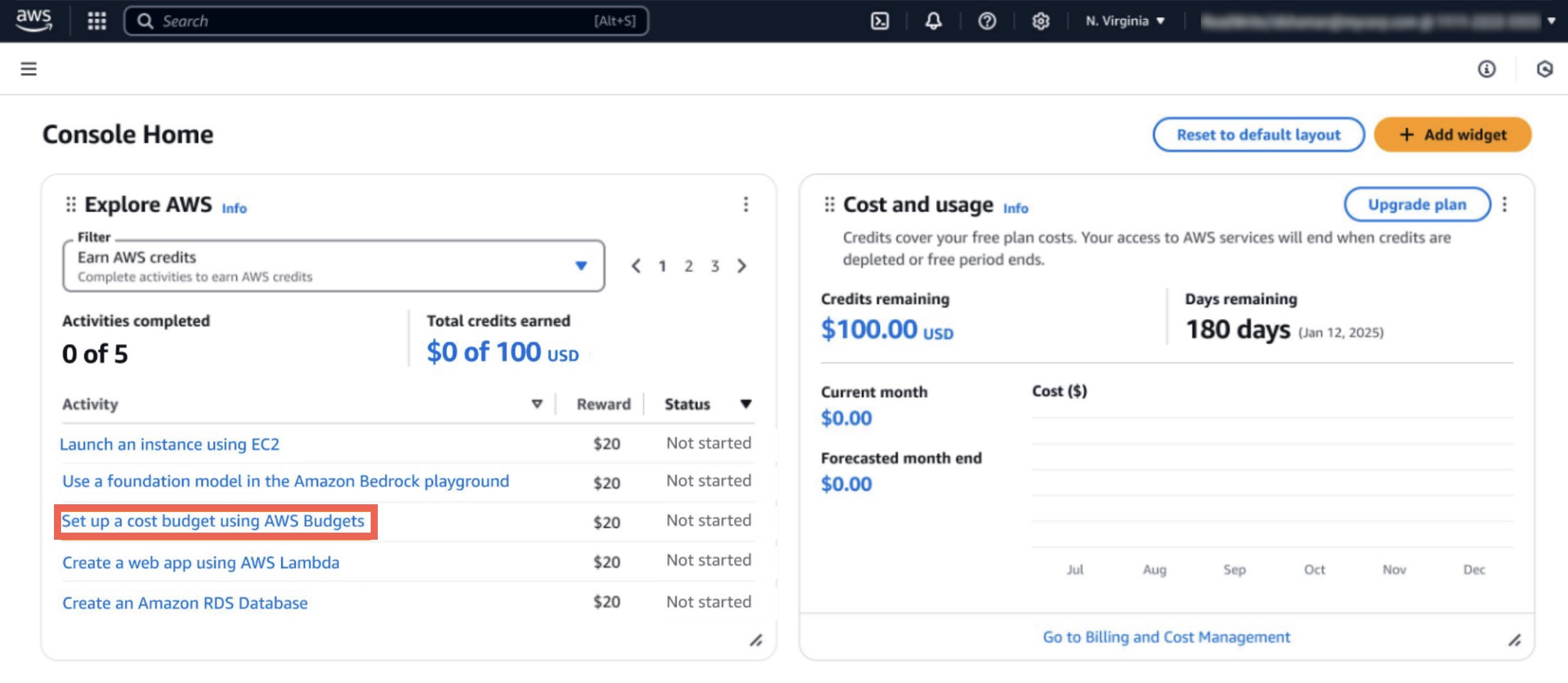 AWS Billing and Cost Management console.