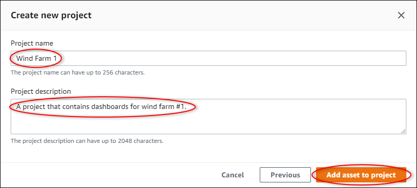 The "Create new project" dialog box.