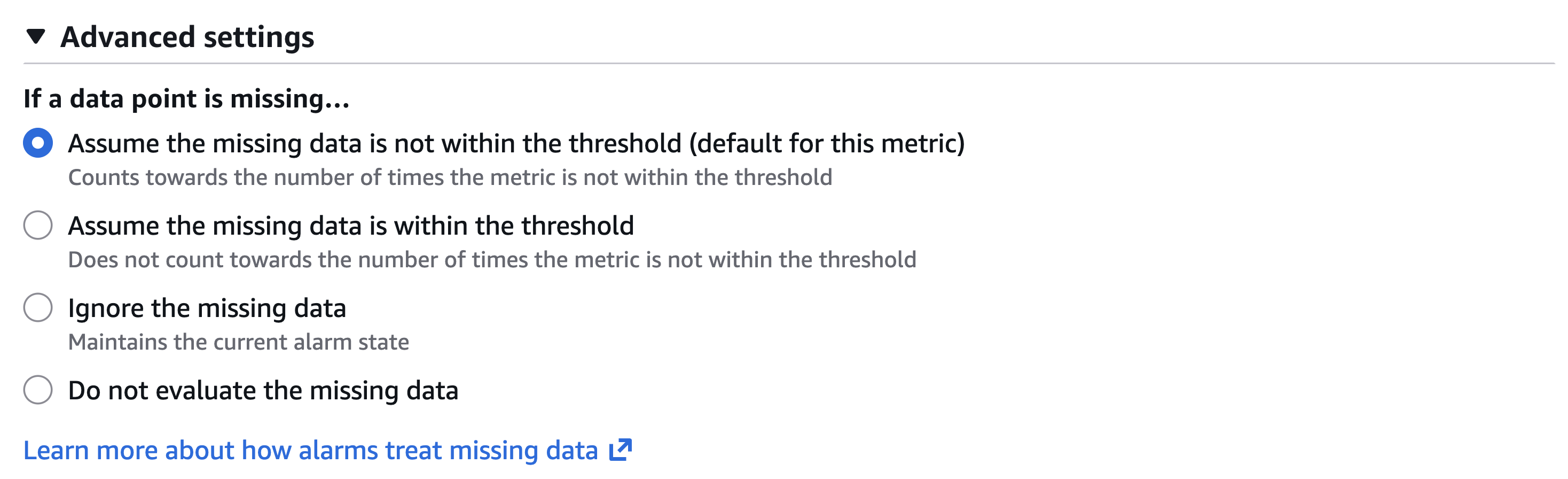 Missing data options on the Lightsail console.
