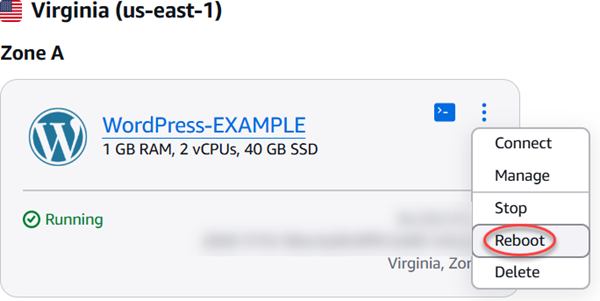 Reboot your instance from the manage instance menu
