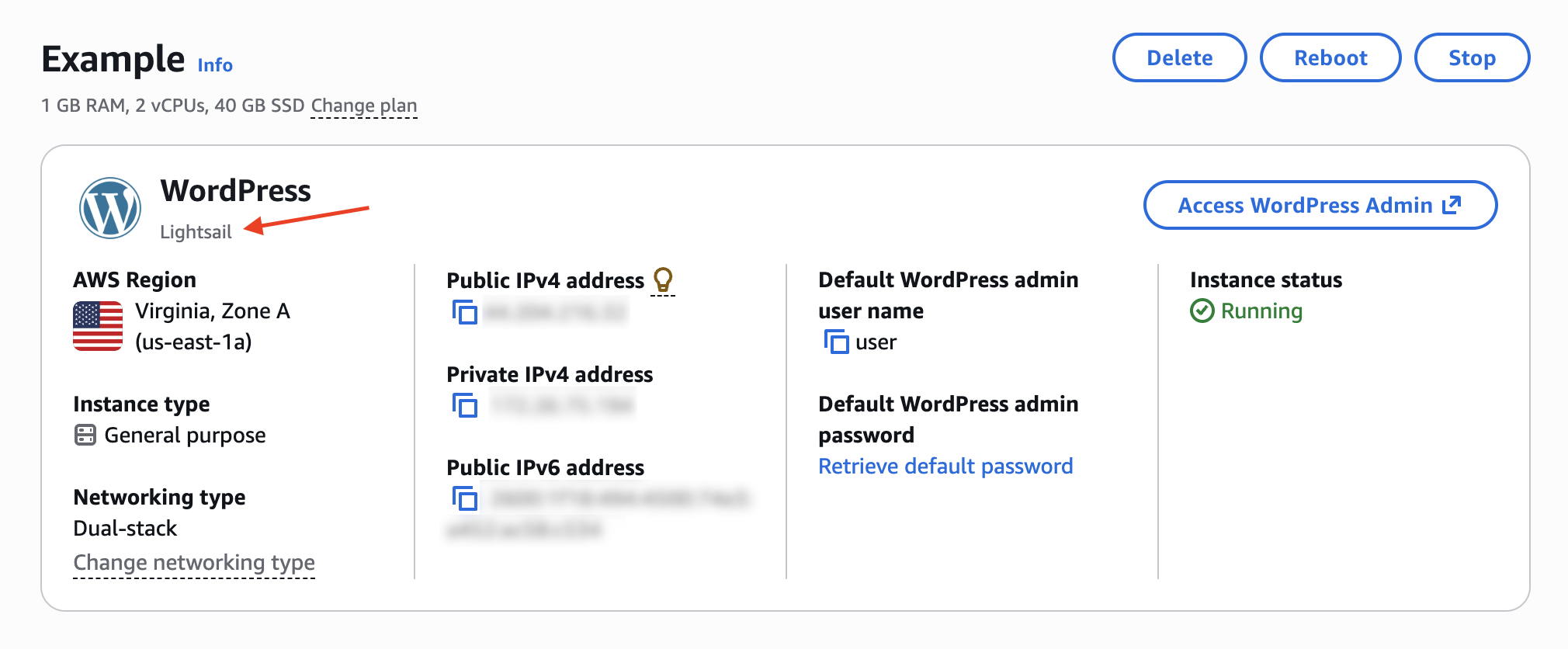 Blueprint vendor on the instance management page.