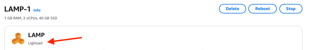 LAMP blueprint vendor on the instance management page