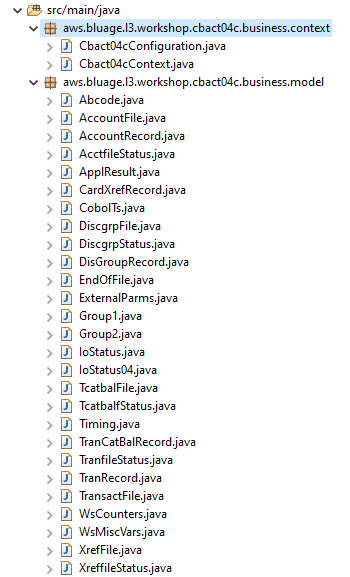 Sample program CBACT04C entities packages.